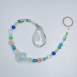 Handmade Beaded Suncatcher  - Pastel  - Clear Crystal Prism - Hanging Decor